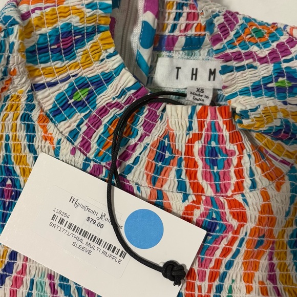 NEW THML Multicolor Sharon Ruffle Smocked Top Size XS Preppy Boho Rainbow - Picture 5 of 6